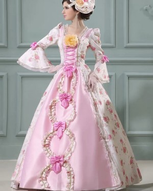 Victorian-Inspired Floral Rococo Costume Dress with Bows VD065