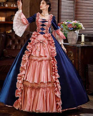 Regal Navy and Pink Victorian Costume Dress with Ruffles VD067