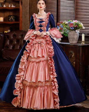 Regal Navy and Pink Victorian Costume Dress with Ruffles VD067