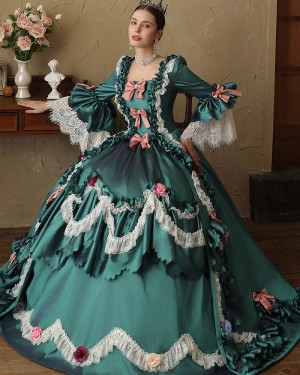 Dark Green Victorian Rococo Costume Dress with Lace Applique VD072