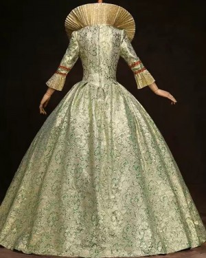 Floral Brocade Victorian Historical Costume Dress with Long Sleeves VD073
