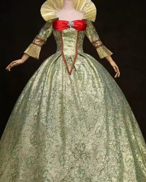 Floral Brocade Victorian Historical Costume Dress with Long Sleeves VD073