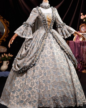 Ruched Brocade Victorian Court Costume Dress with Long Sleeves VD085