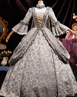 Ruched Brocade Victorian Court Costume Dress with Long Sleeves VD085