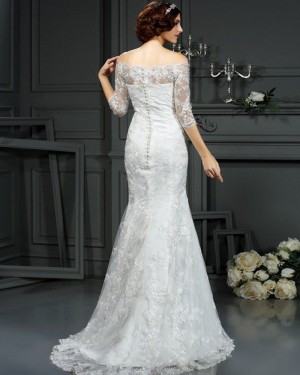 Appliqued Mermaid Style Off the Shoulder Wedding Dress with Half Length Sleeves WD2001