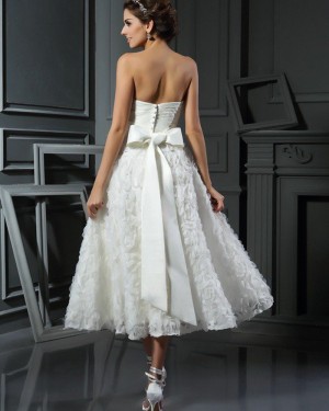 Tea Length Sweetheart Ruched Wedding Dress with Lace Flower Skirt WD2013