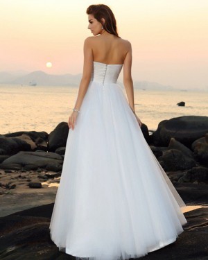 Ivory Simple Sweetheart Ruched Tulle Beach Wedding Dress WD2017