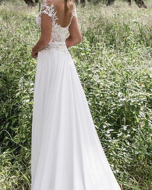 Ivory Sheer Neck Lace Bodice Wedding Dress with Double Side Slit WD2040