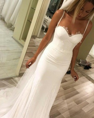 White Lace Appliqued Spaghetti Straps Mermaid Wedding Dress WD2050