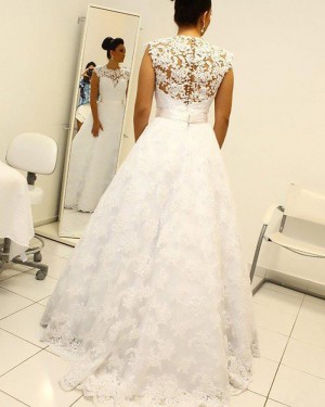 Elegant Lace A-line High Neck White Wedding Dress WD2063