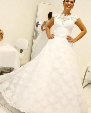 Elegant Lace A-line High Neck White Wedding Dress WD2063