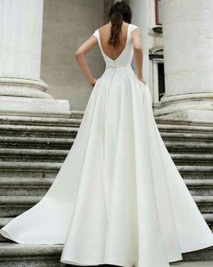 Simple A-line Satin Jewel White Wedding Dress with Pockets WD2087
