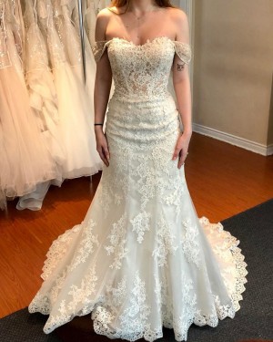 Ivory Lace Appliqued Off the Shoulder Mermaid Wedding Dress WD2093