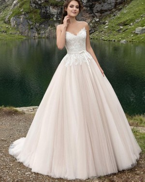 Sweetheart Pleated Lace Bodice Ivory Tulle Wedding Dress WD2097