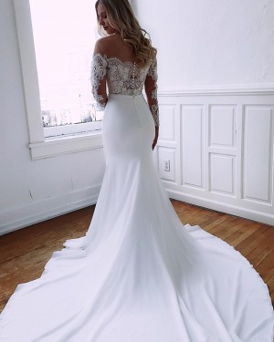 Sheer Neck Mermaid Chiffon Lace Applique Wedding Dress with Long Sleeves WD2105
