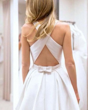 Simple Jewel A-line White Wedding Dress with Pockets WD2133