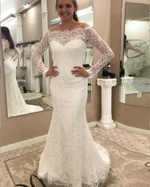 Long Sleeve Mermaid Style Off the Shoulder Vintage Wedding Dress WD2138