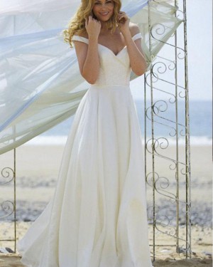 Ruched Simple Ivory Off the Shoulder Wedding Dress WD2142