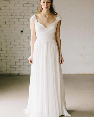 Lace Bodice Square Ivory Pleated Sheath Wedding Dress WD2183