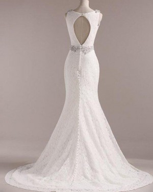 Vintage Lace V-neck Mermaid Wedding Dress with Beading Belt WD2258