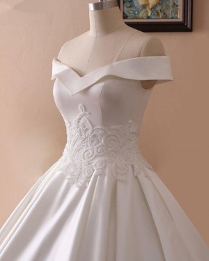 Lace Applique A-line Off the Shoulder Satin Fall Wedding Dress WD2264