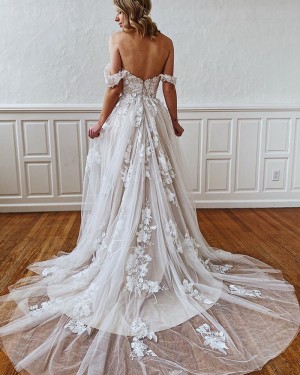 Lace Applique Ivory Square A-line Wedding Dress WD2302