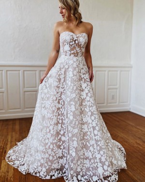 White Lace Sweetheart A-line Wedding Dress WD2303