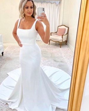 Square Neckline White Mermaid Simple Wedding Dress WD2323