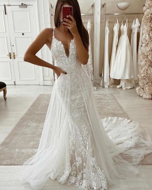 Lace Mermaid V-neck Wedding Dress with Detachable Train WD2328