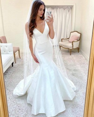 Spaghetti Straps White Mermaid Simple Wedding Dress WD2416