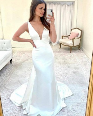 V-neck Satin Sheath Simple Wedding Dress WD2417