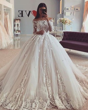 Lace Applique Off the Shoulder Ball Gown Wedding Dress WD2419