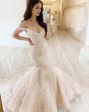 Ivory Lace V-neck Mermaid Wedding Dress WD2420