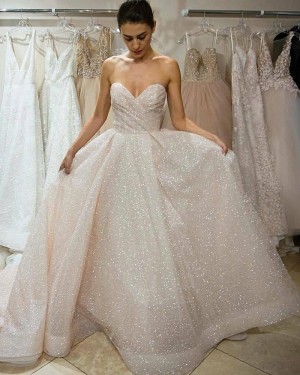 Elegant Ruched Blinking Sweetheart Sequin Wedding Dress WD2449