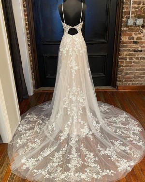 Lace Ivory V-neck Tulle A-line Wedding Dress WD2454