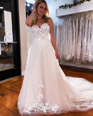Tulle Lace Applique Spaghetti Straps Wedding Dress WD2481