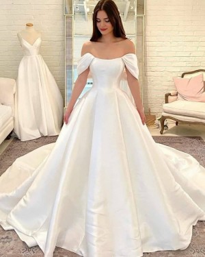 White Satin A-line Simple Wedding Dress with Court Train WD2492