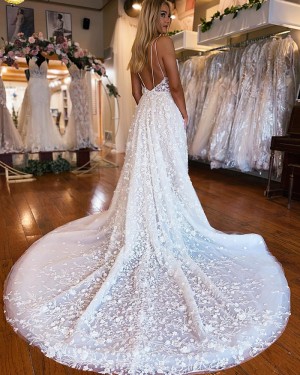 White Lace Applique V-neck A-line Wedding Dress WD2508