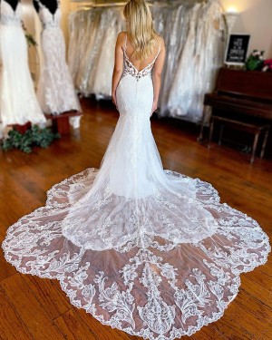 Spaghetti Straps Special White Lace Mermaid Wedding Dress WD2509