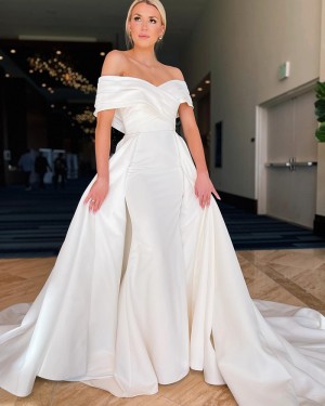 Off the Shoulder Satin Mermaid Simple Wedding Dress with Detachable Skirt WD2515