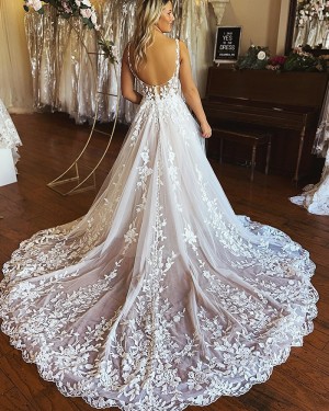Lace Ivory A-line V-neck Wedding Dress WD2521