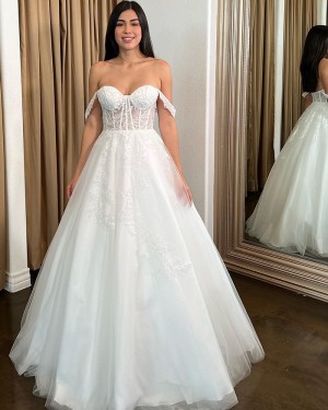 Lace Applique Off the Shoulder White A-line Wedding Dress WD2528