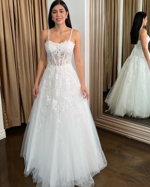 Lace Applique Spaghetti Straps Tulle A-line Wedding Dress WD2529