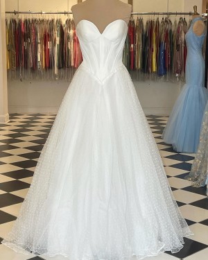 Ivory A-line Sweetheart Wedding Dress with Tulle Polka Dots Skirt WD2533
