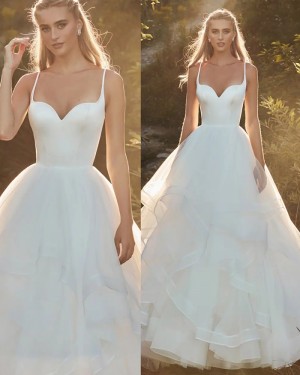 Square Neckline Ruffled Tulle Simple Wedding Dress WD2534