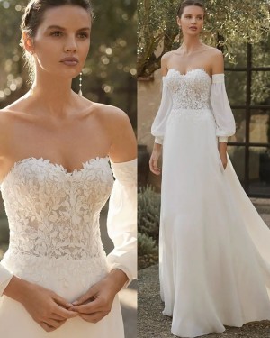 Lace Bodice Sheath Sweetheart Wedding Dress with Long Sleeves WD2535