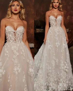 Lace Applique Sweetheart Ivory A-line Wedding Dress WD2541
