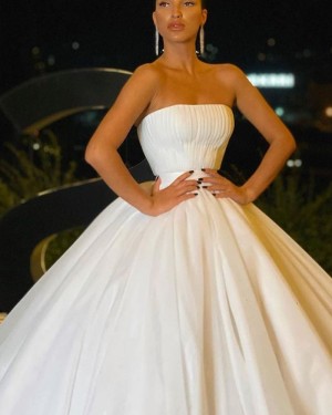 White Ruffled A-line Tulle Strapless Ball Gown WD2545
