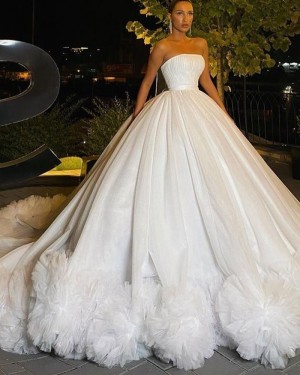 White Ruffled A-line Tulle Strapless Ball Gown WD2545