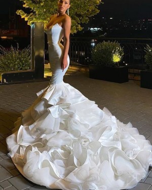 Satin White Sweetheart Ruffled Mermaid Wedding Dress WD2552